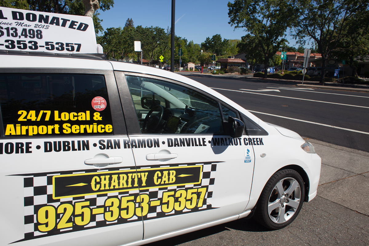 Charity Cab at intersection offering taxi in Alamo, CA